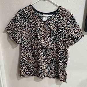 Scrubstar Leopard Print Short Sleeve Top